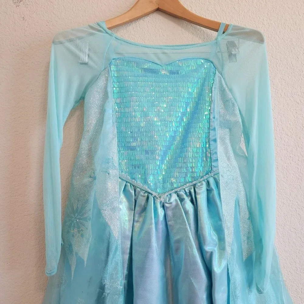 Disney Store Frozen Queen Elsa Glitter Sequin Blue Halloween Costume Dress 9/10
